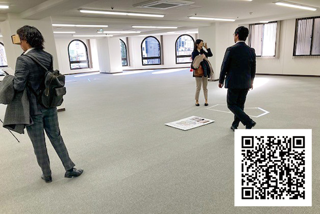簡易的VRを用いた内覧会／「心斎橋東急ビル」カフェスペースを簡易的VR風に提案（GLOOBEのパノラマ レンダリングを使用）