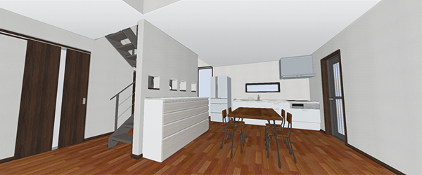 キッチンやフローリング等3Dカタログ.comに登録されている実メーカー建材データ を利用した内装提案