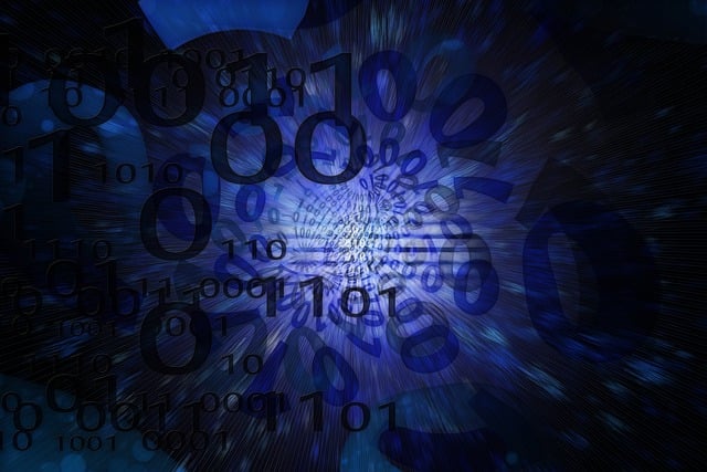 青い背景に浮かぶ0と1の数字